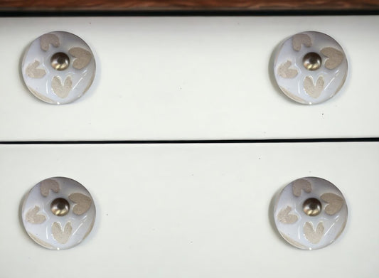 Set of Eight Beige And White Ceramic And Metal Drawer Pull Knobs