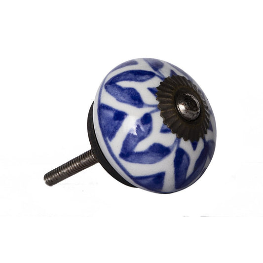 Set of Eight Blue And White Ceramic And Metal Drawer Pull Knobs