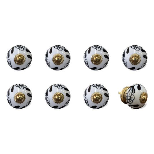 Set of Eight Blue And White Ceramic And Metal Drawer Pull Knobs