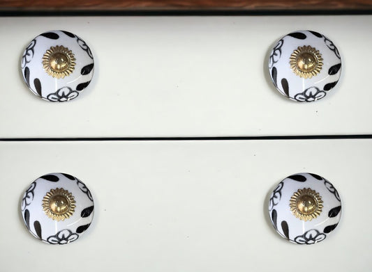 Set of Eight Blue And White Ceramic And Metal Drawer Pull Knobs