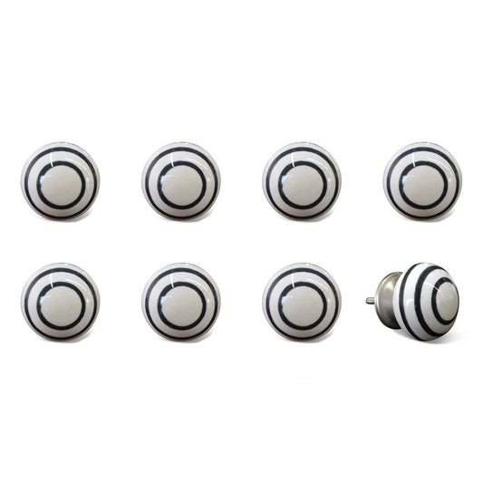 Set of Eight Black And White Ceramic And Metal Drawer Pull Knobs