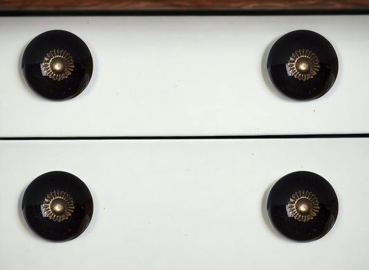 Set of Eight Brown And Black Ceramic And Metal Drawer Pull Knobs