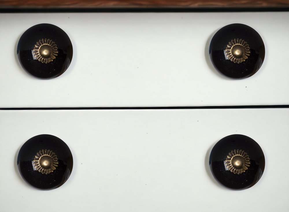 Set of Eight Brown And Black Ceramic And Metal Drawer Pull Knobs