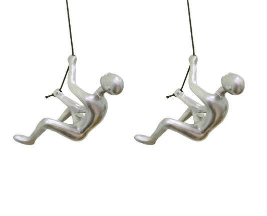 Set of Two Silver Resin Climbing Man Hanging Dimensional Sculpture