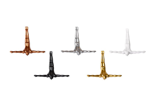 Set of Five Black White And Metallic Resin Diving Man Hanging Dimensional Sculpture