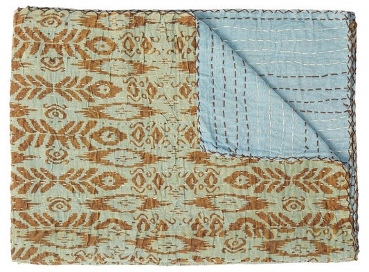 50" X 70" Green Orange And Teal Cotton Abstract Quilted Throw Blanket with Embroidery