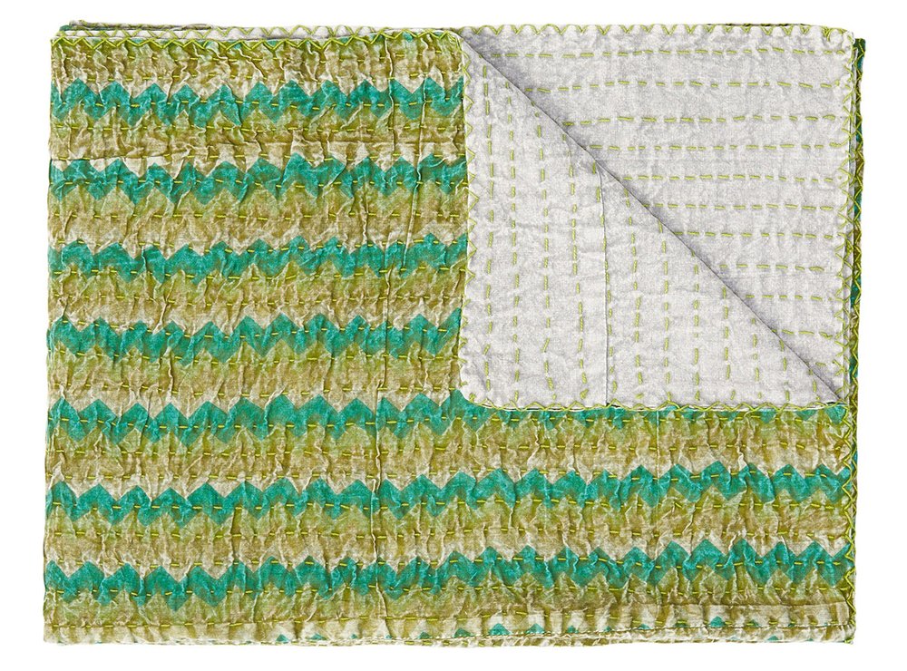 50" X 70" Gray And Yellow Floral Cotton Quilted Kantha Throw Blanket with Embroidery