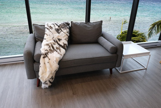 50" X 60" Brown And White Rabbit Fur Plush Throw Blanket