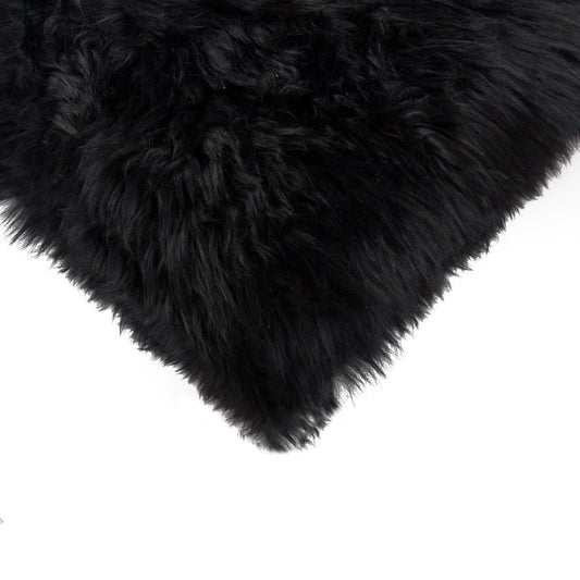 Set of Two 12" X 20" Black Sheepskin Lumbar Throw Pillows