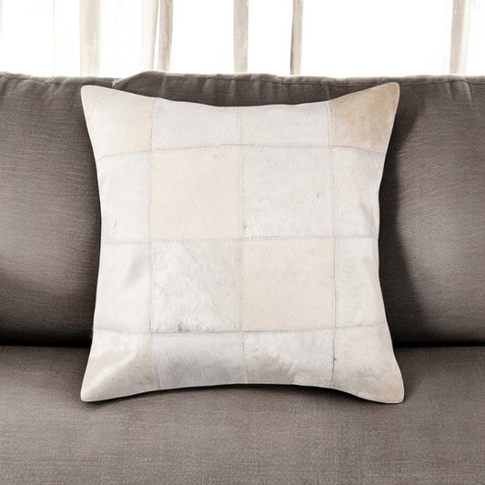 18" Off White Geometric Cowhide Throw Pillow