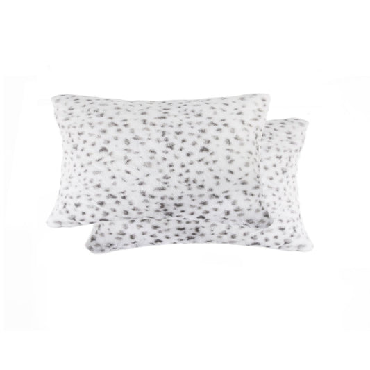 Set of Two 12" X 20" White and Gray Faux Fur Lumbar Throw Pillows