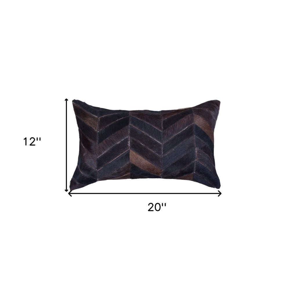Set of Two 12" X 20" Chocolate Chevron Cowhide Lumbar Throw Pillows