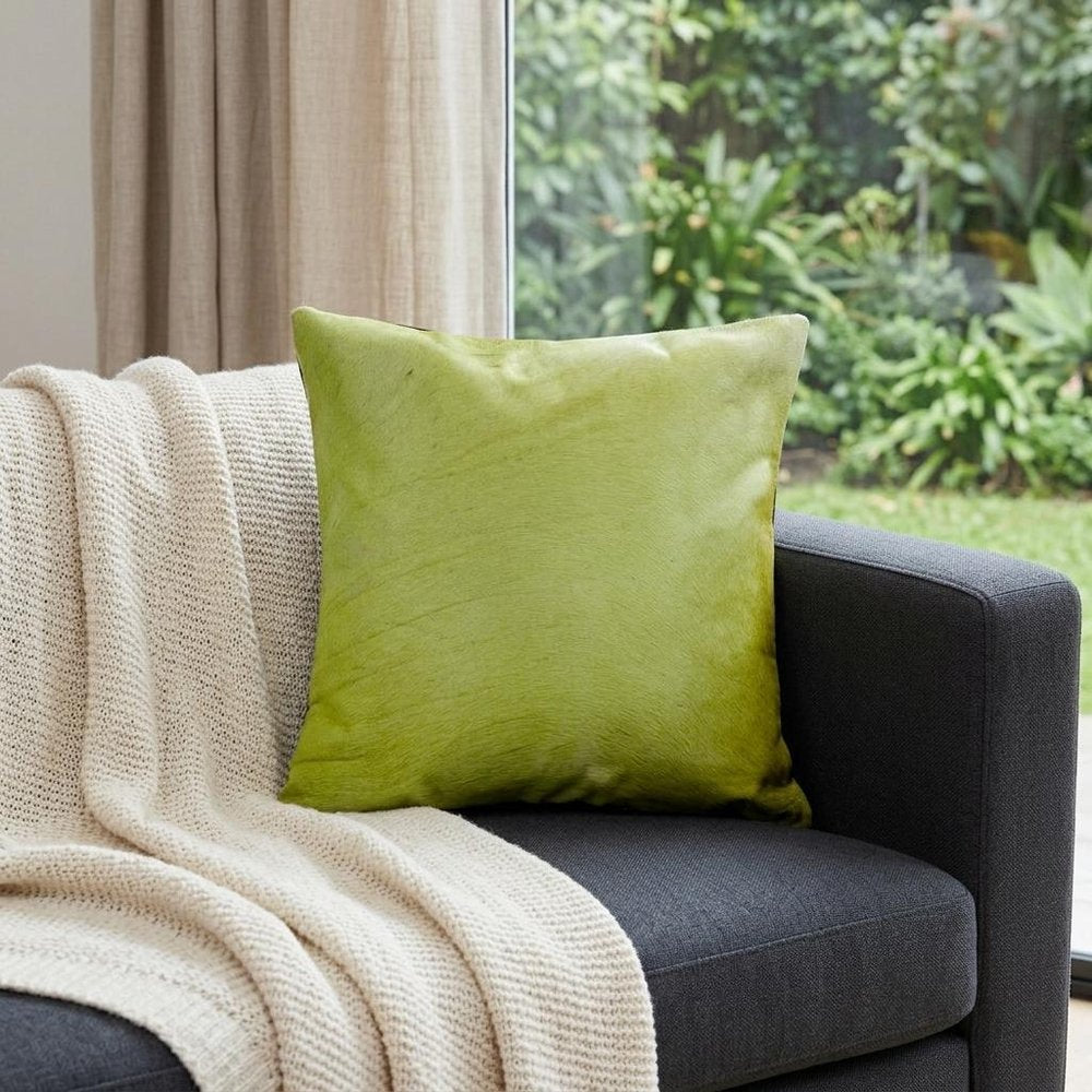 18" Lime Green Cowhide Throw Pillow