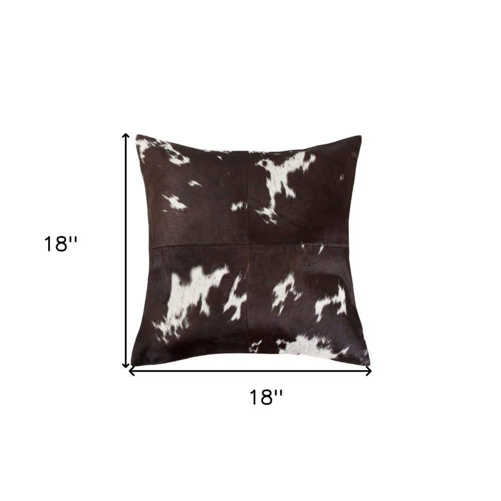 Set of Two 18" Chocolate and White Cowhide Cowhide Throw Pillows