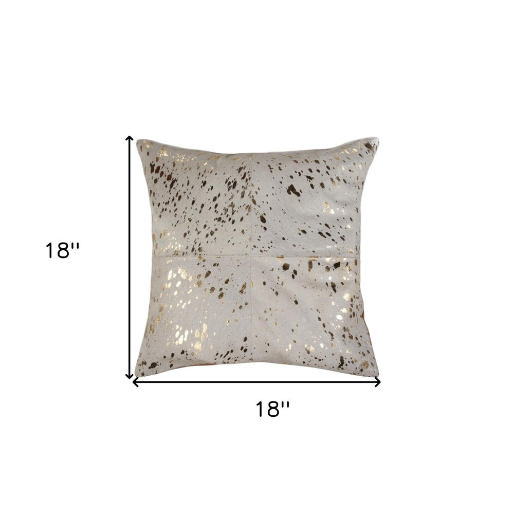 Set of Two 18" Natural and Gold Abstract Cowhide Throw Pillows with Glitter
