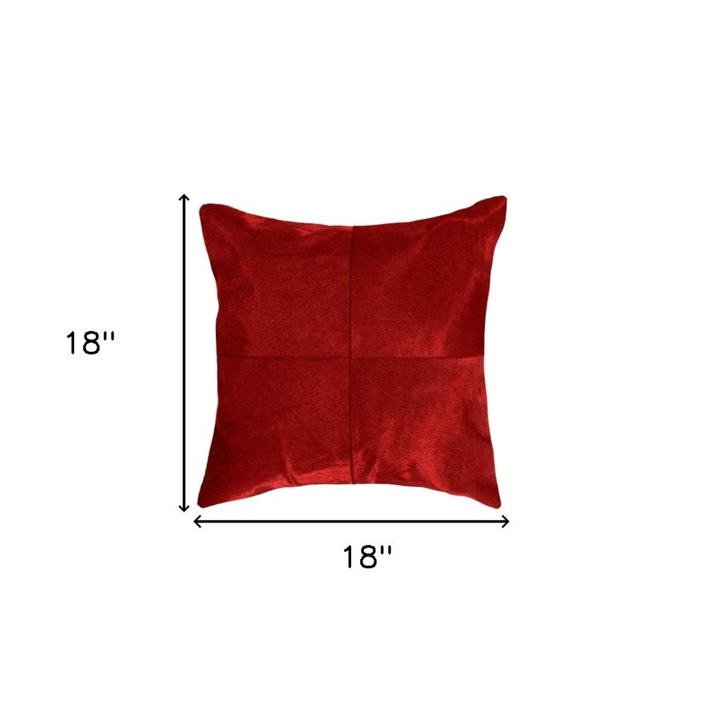 Set of Two 18" Red Cowhide Throw Pillows