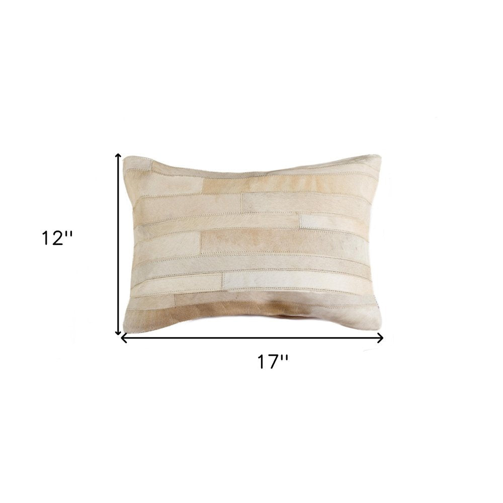 12" X 20" Natural Patchwork Cowhide Lumbar Throw Pillow