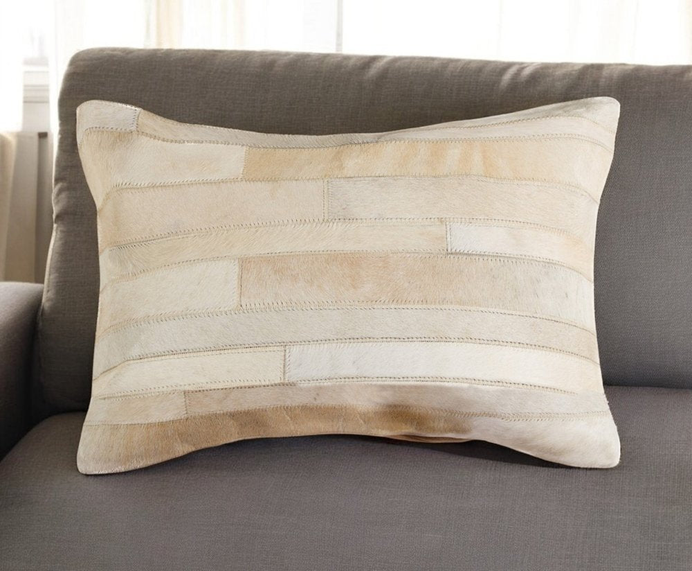 12" X 20" Natural Patchwork Cowhide Lumbar Throw Pillow