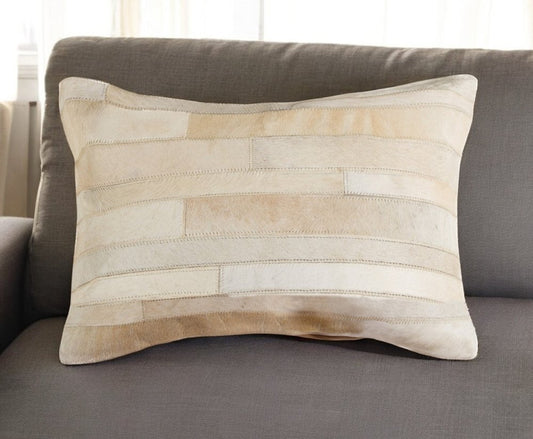 12" X 20" Natural Patchwork Cowhide Lumbar Throw Pillow