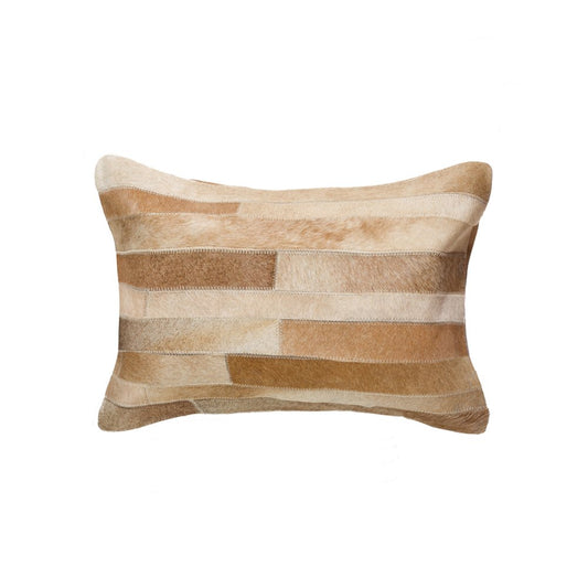 12" X 20" Tan Patchwork Cowhide Lumbar Throw Pillow