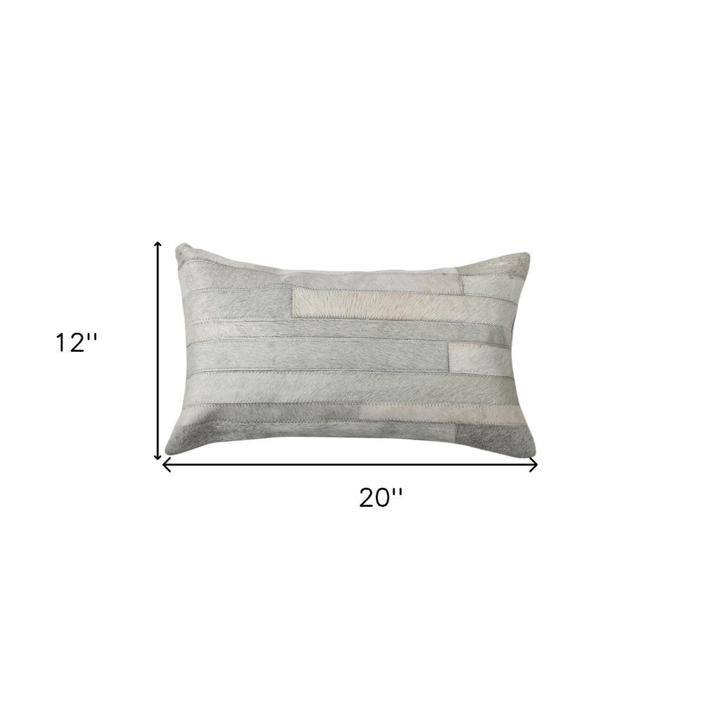 Set of Two 12" X 20" Gray Patchwork Cowhide Lumbar Throw Pillows