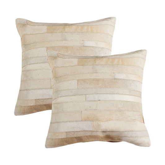 Set of Two 18" Natural Patchwork Cowhide Throw Pillows