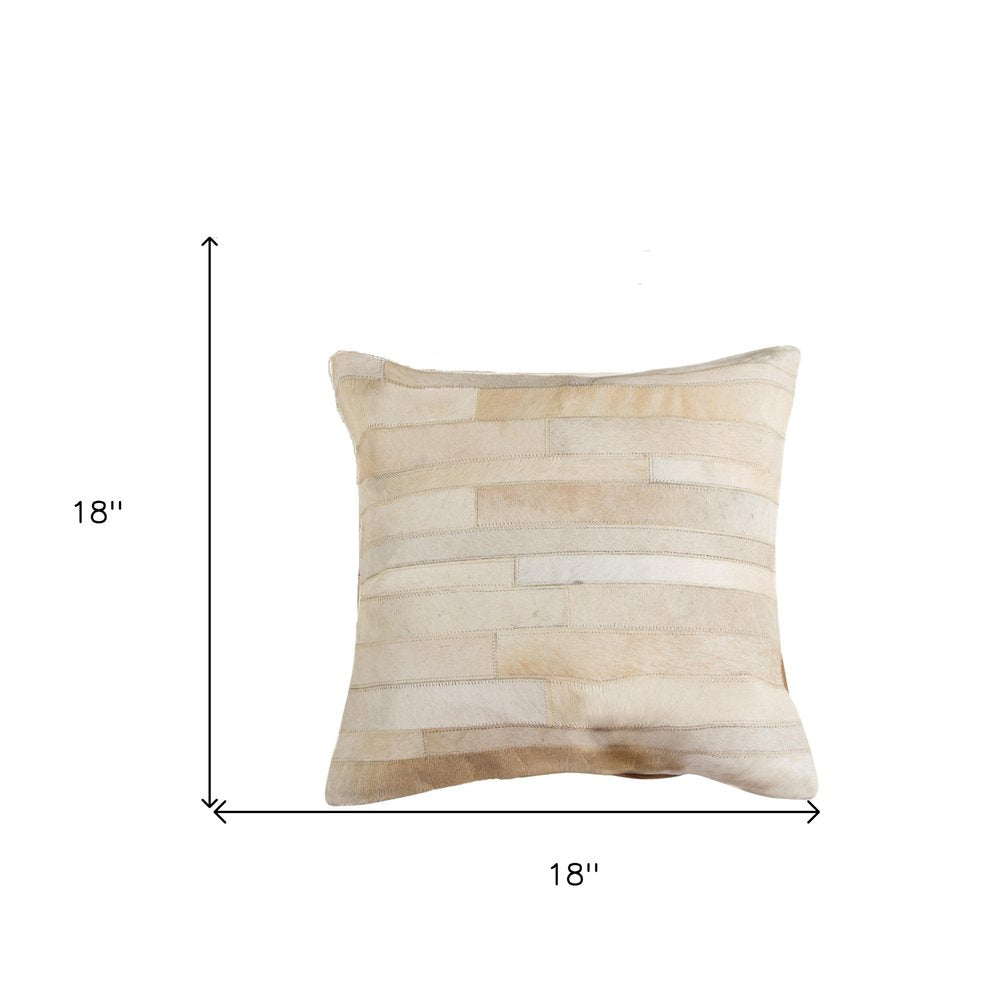 Set of Two 18" Natural Patchwork Cowhide Throw Pillows