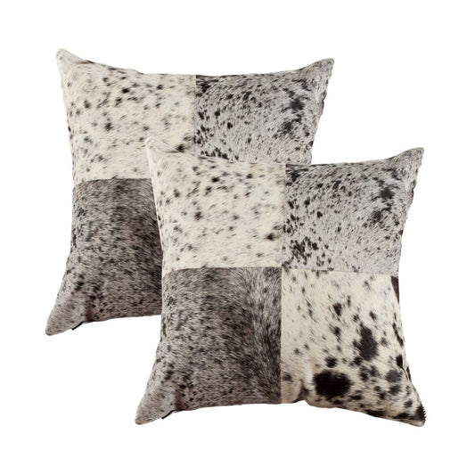 Set of Two 18" Black and White Cowhide Throw Pillows