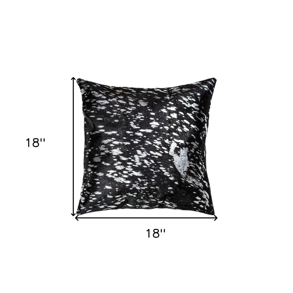 Set of Two 18" Black and Silver Abstract Cowhide Throw Pillows with Glitter