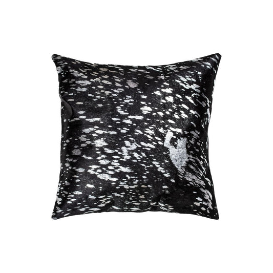 Set of Two 18" Black and Silver Abstract Cowhide Throw Pillows with Glitter
