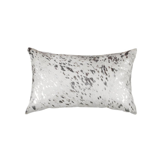 Set of Two 12" X 20" Gray and Silver Abstract Cowhide Lumbar Throw Pillows with Glitter