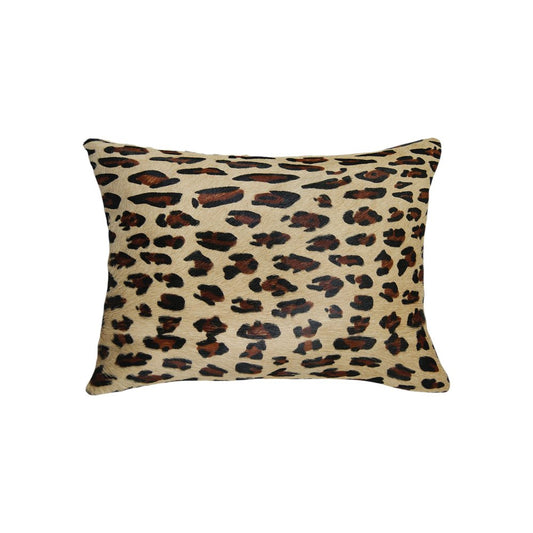 Set of Two 12" X 20" Brown and Black Leopard Cowhide Lumbar Throw Pillows
