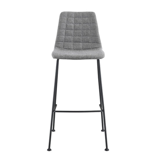 Set of Two 30" Light Gray and Black Fabric and Steel Low Back Bar Height Bar Chairs