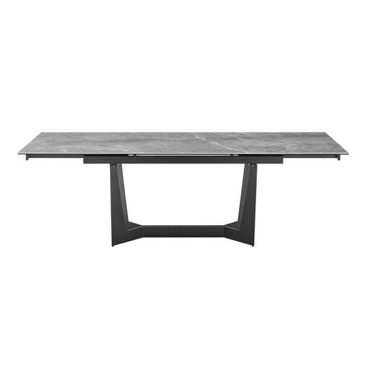 94" Gray And Black Ceramic And Steel Trestle Base Dining Table