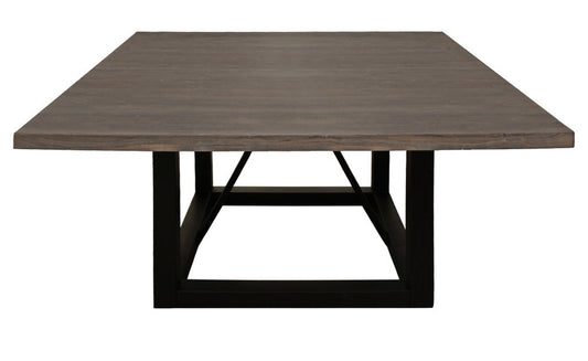 72" Dark Brown and Black Solid Wood And Iron Frame Base Square Dining Table