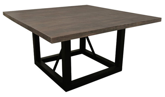 72" Dark Brown and Black Solid Wood And Iron Frame Base Square Dining Table