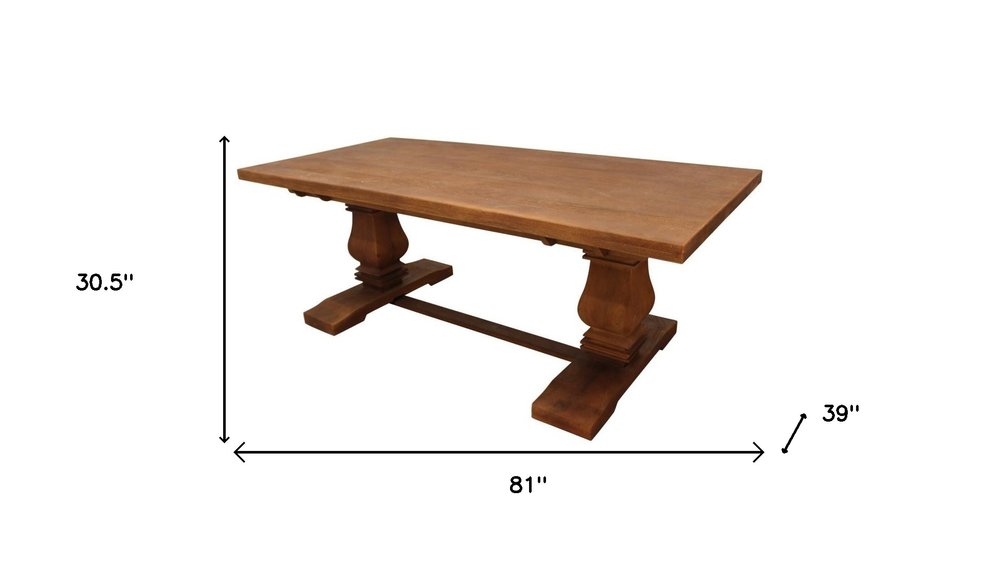 81" Brown Solid Wood Trestle Base Dining Table