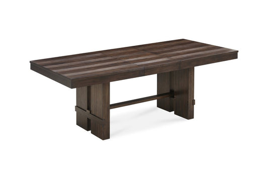 84" Dark Brown Wood Self-Storing Leaf Trestle Base Extension Dining Table
