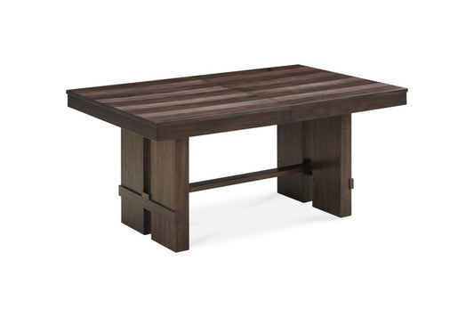 84" Dark Brown Wood Self-Storing Leaf Trestle Base Extension Dining Table
