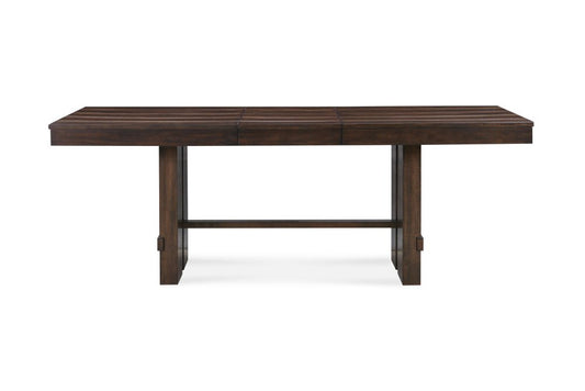 84" Dark Brown Wood Self-Storing Leaf Trestle Base Extension Dining Table