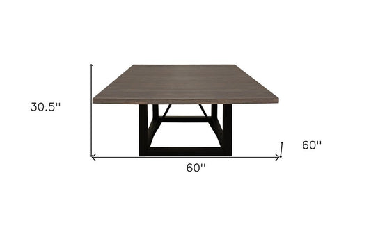 60" Dark Brown and Black Solid Wood and Iron Frame Base Square Dining Table