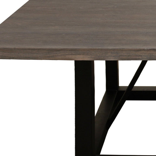 60" Dark Brown and Black Solid Wood and Iron Frame Base Square Dining Table