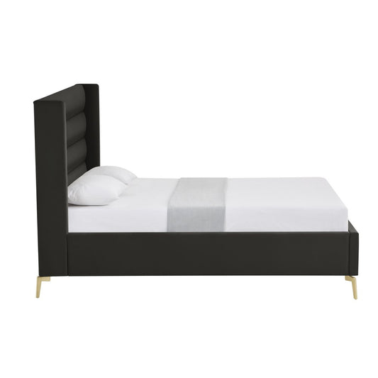 Black Velvet Upholstered King Bed Frame