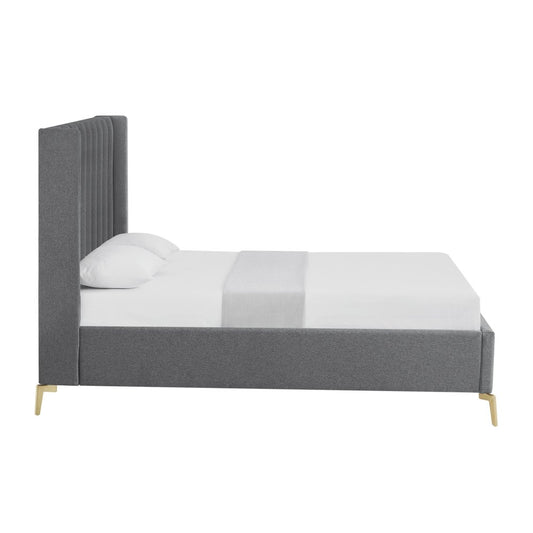 Gray Linen Upholstered King Bed Frame