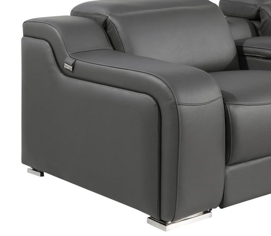 Dark Gray Italian Leather Power Reclining L Shaped Five Piece Corner Sectional