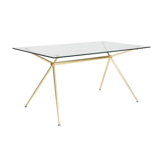 60" Clear And Gold Glass And Steel Dining Table