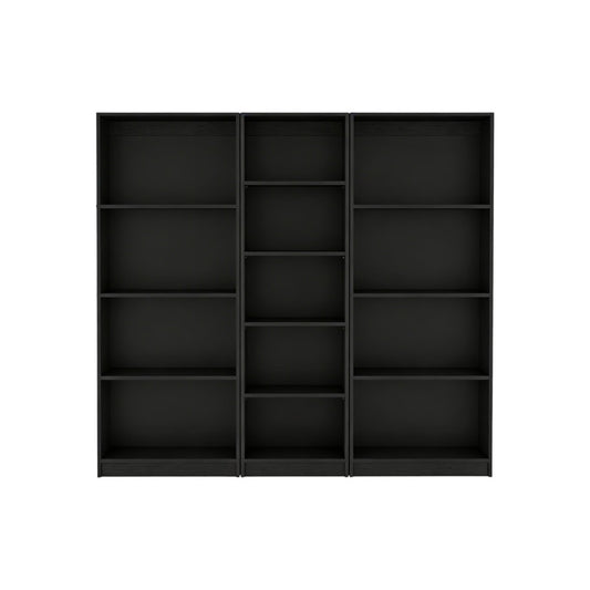 Set of Three Black Wood Five Tier Bookcase