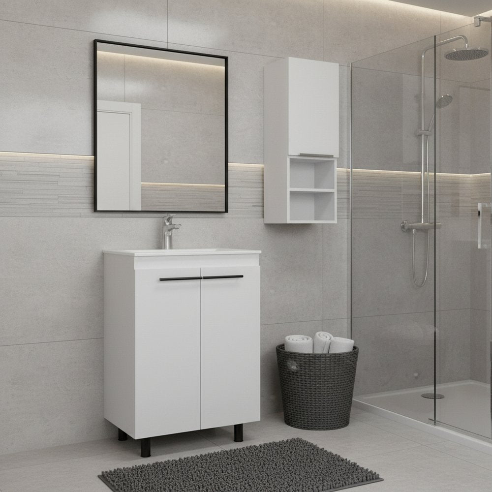 24" White Wood Freestanding Bathroom Vanity With Sink And Medicine Cabinet