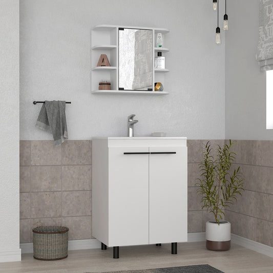 24" White Wood Freestanding Bathroom Vanity With Sink And Medicine Cabinet With Mirror