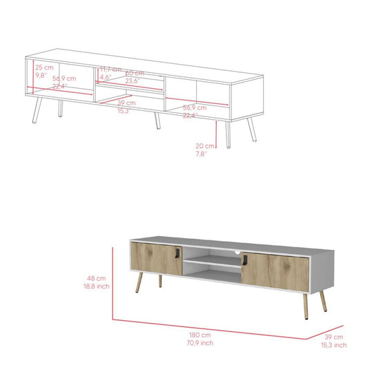 71" White And Beige Enclosed And Open Storage TV Stand